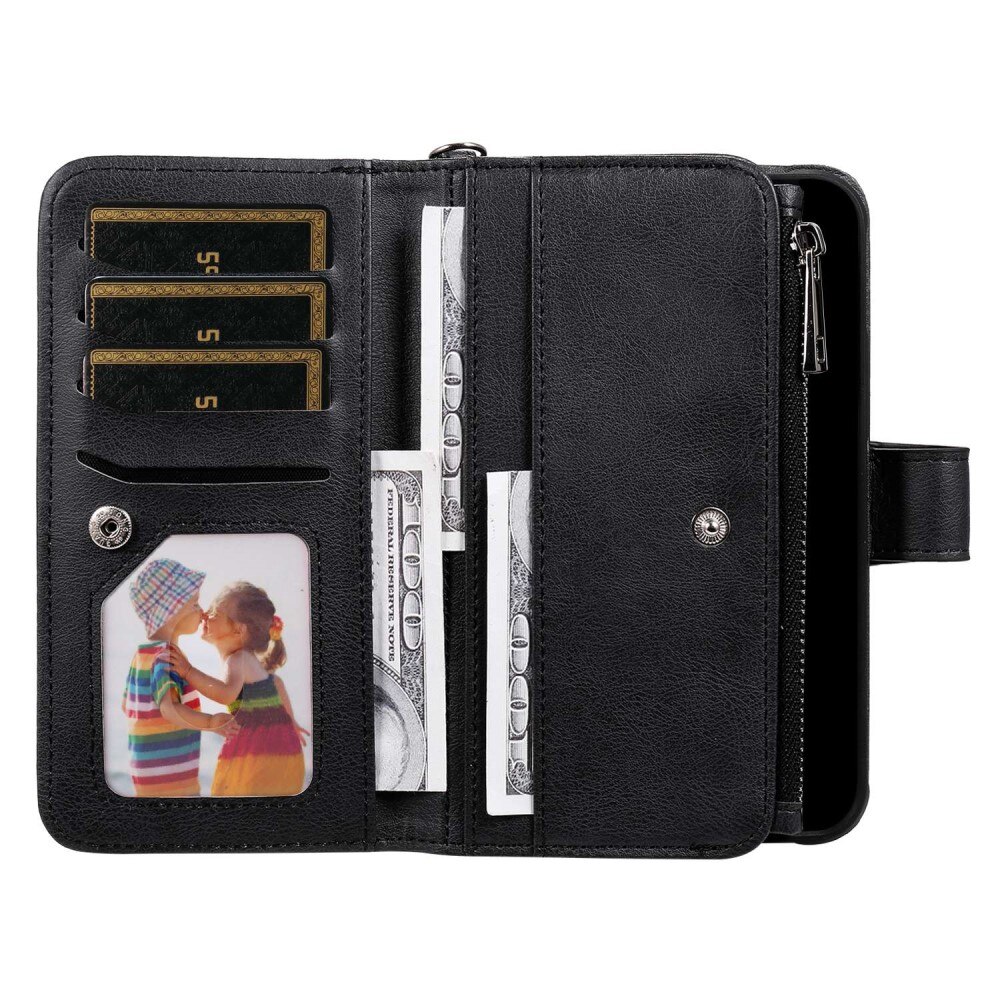 iPhone 14 Plus Zipper Magnet Wallet Black