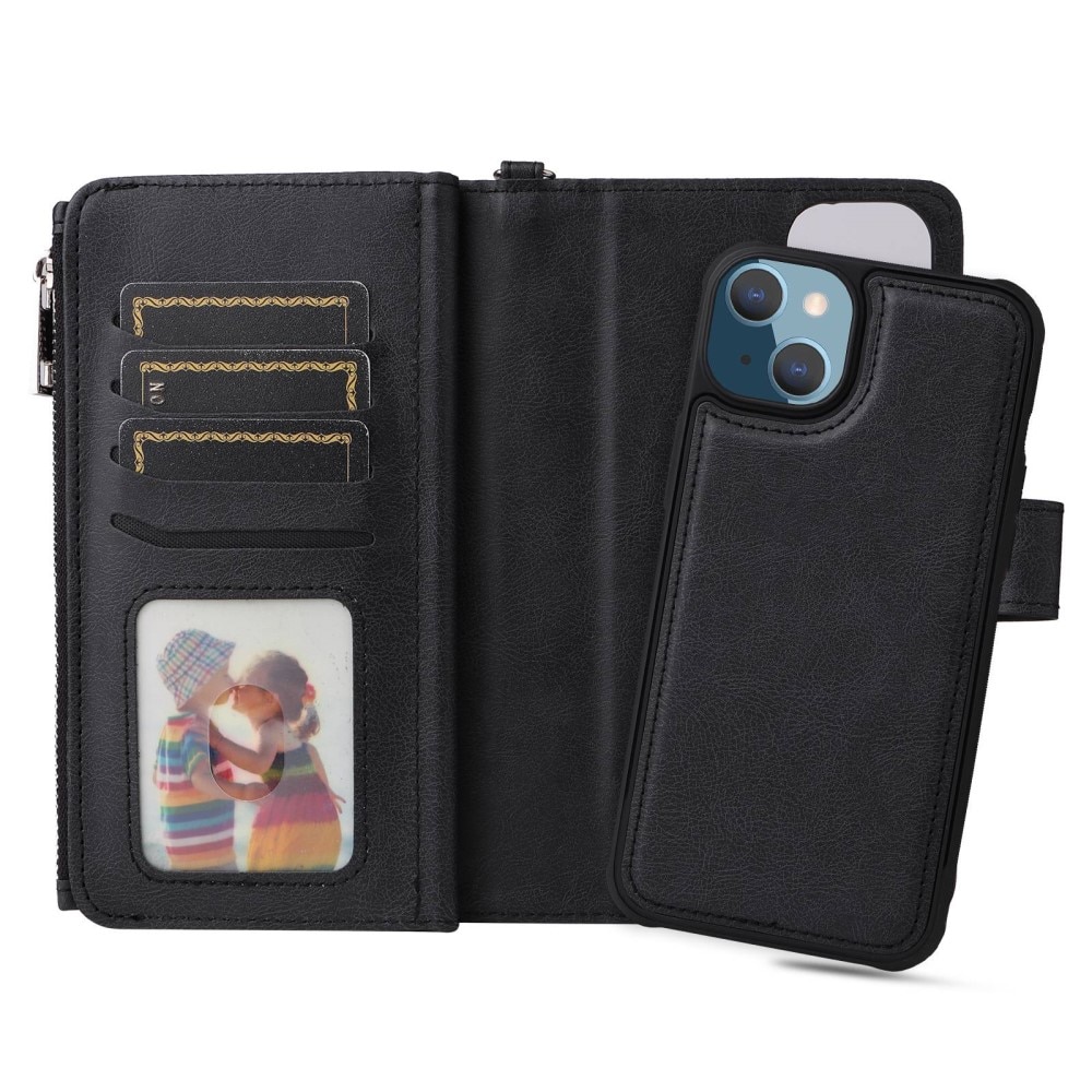 iPhone 14 Plus Zipper Magnet Wallet Black