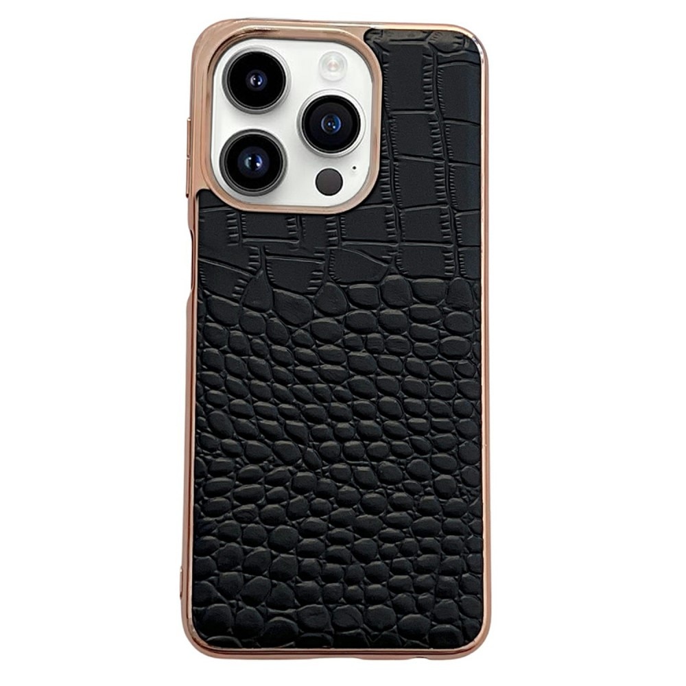 iPhone 14 Pro Croco Leather Case Black/Rose Gold