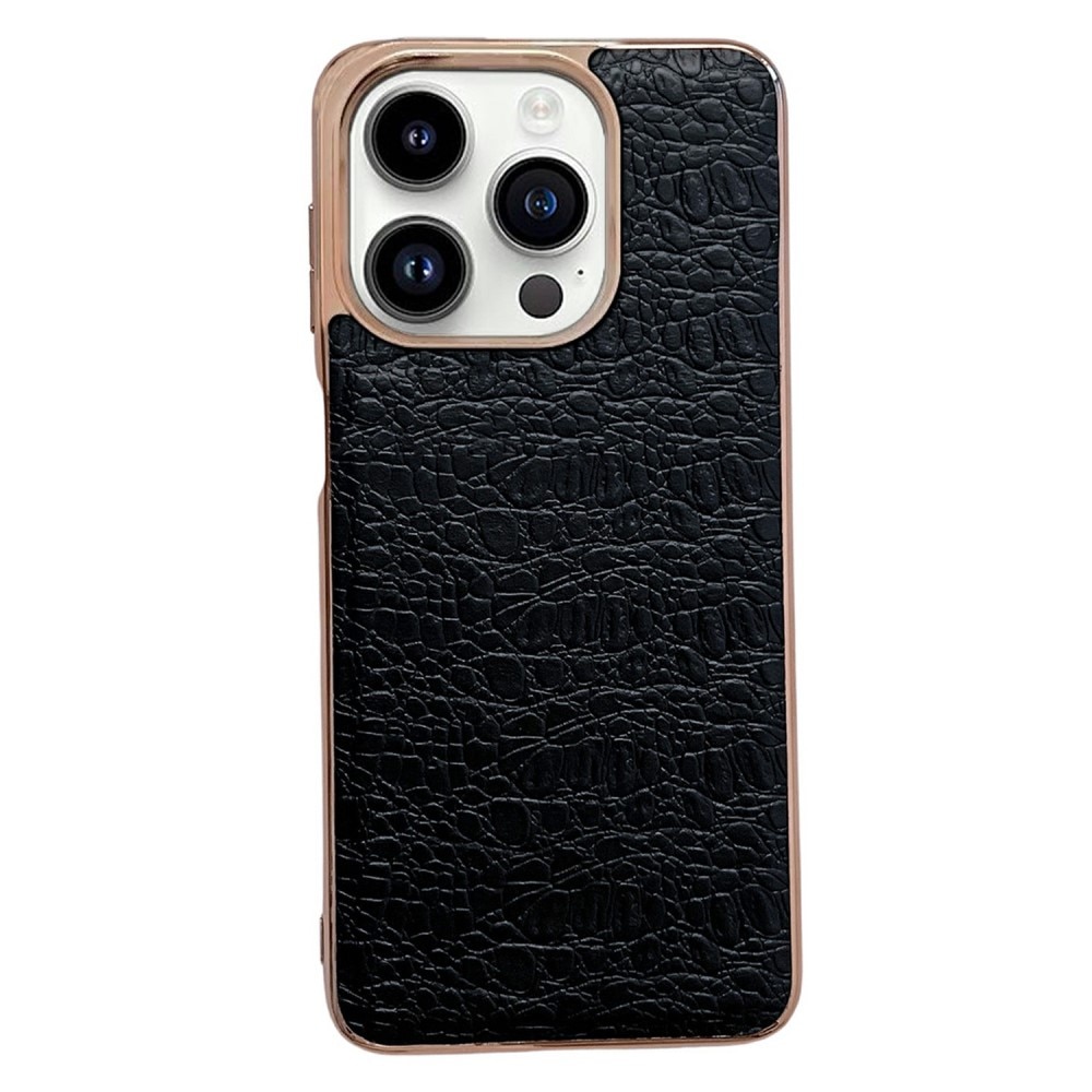 Genuine Leather Cover Crocodile iPhone 14 Pro Max Black/Rose Gold