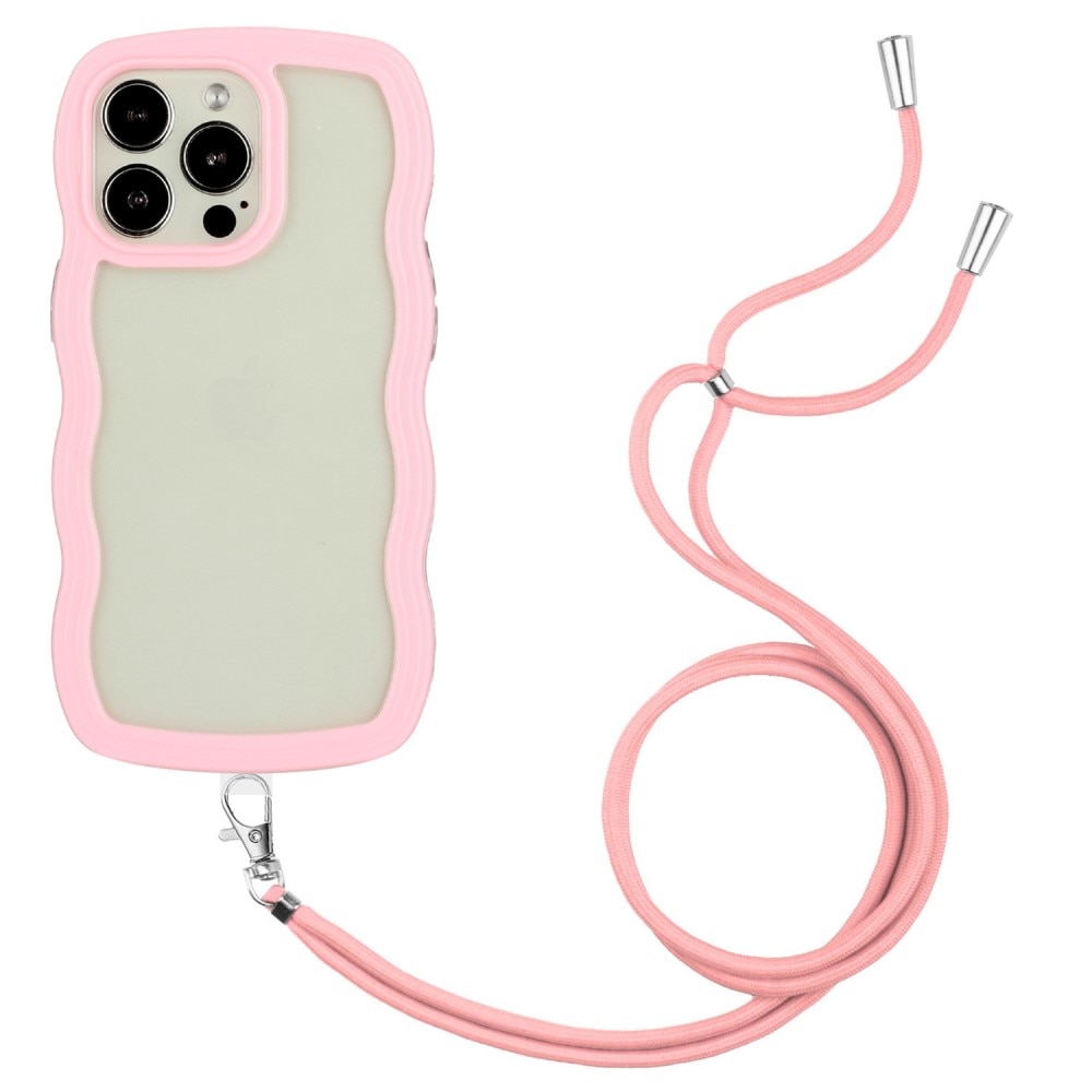 iPhone 14 Pro Wavy Edge Case Neck Strap Pink