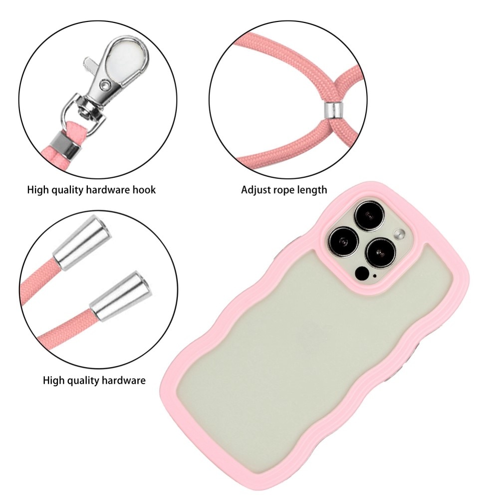 iPhone 14 Pro Wavy Edge Case Neck Strap Pink