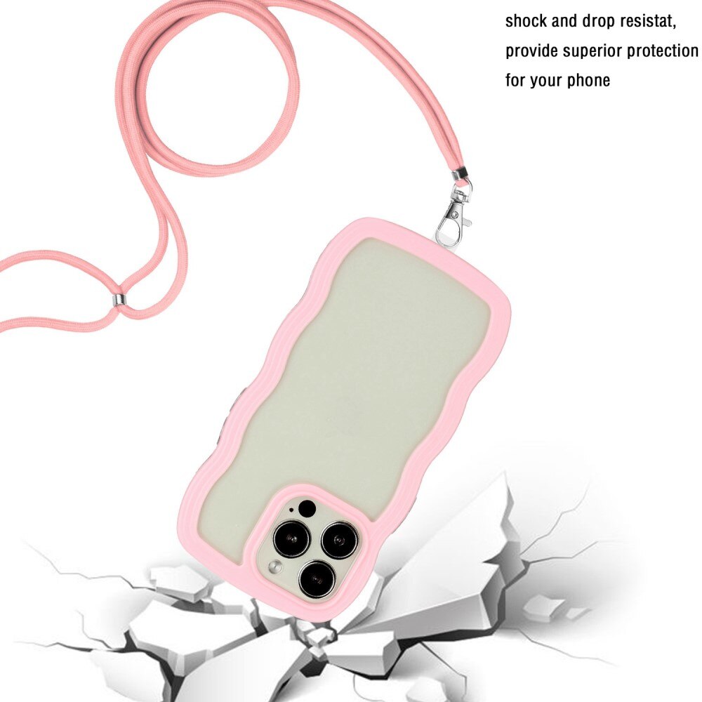 iPhone 14 Pro Wavy Edge Case Neck Strap Pink