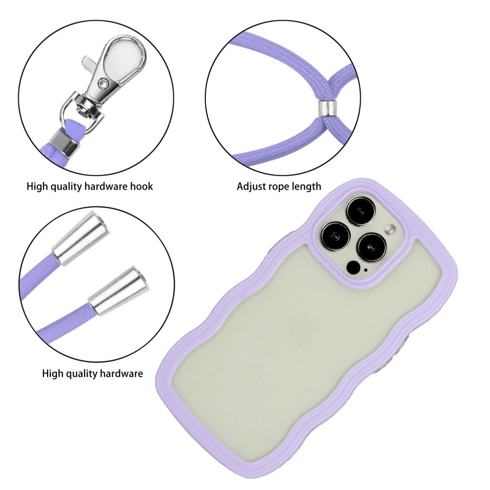 iPhone 14 Pro Wavy Edge Case Neck Strap Purple