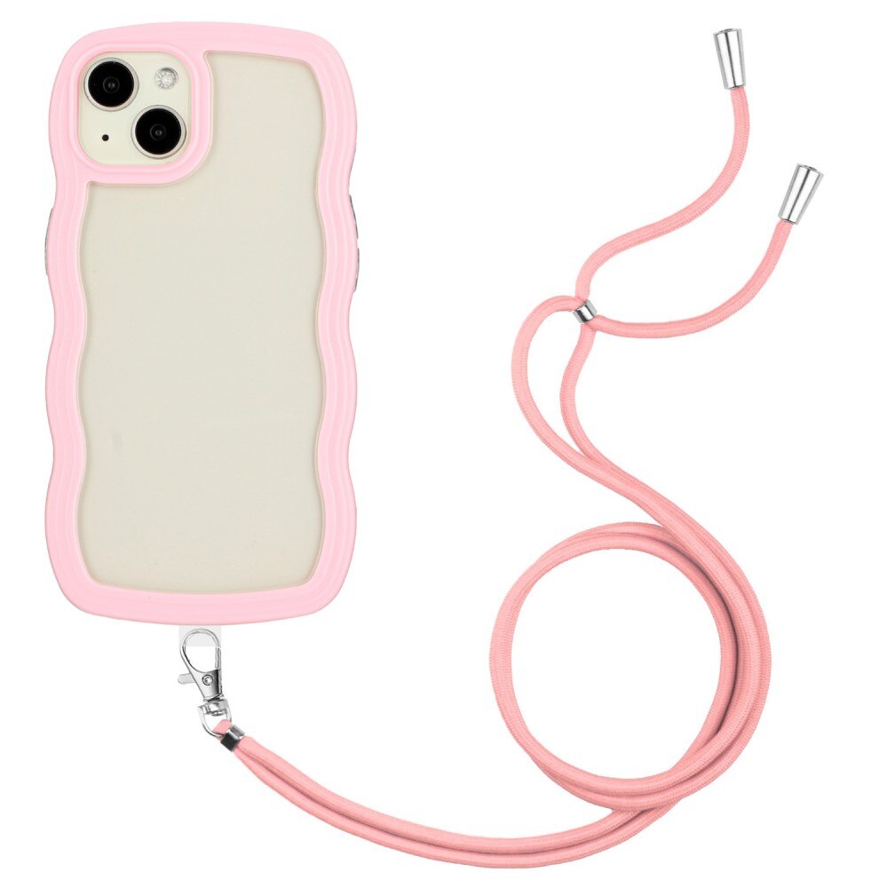 iPhone 14 Wavy Edge Case Neck Strap Pink