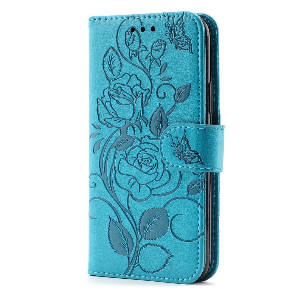 iPhone 12/12 Pro Leather Cover Roses Blue