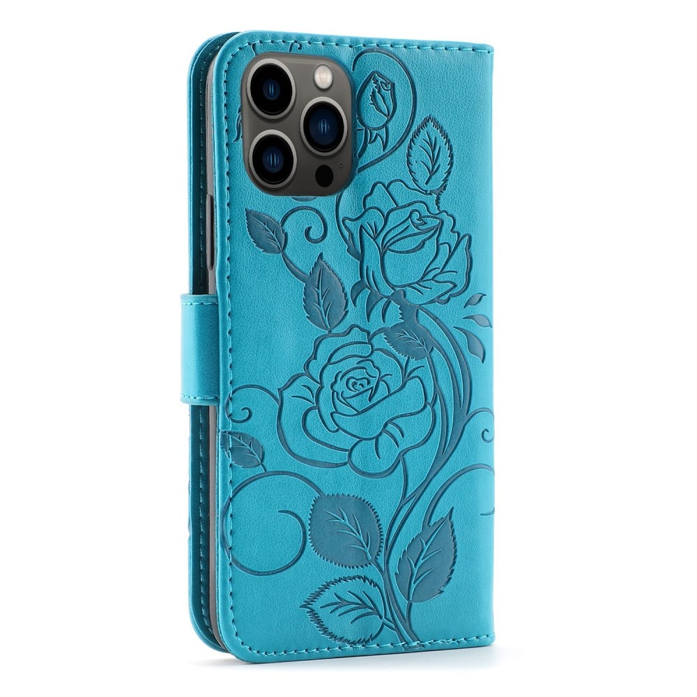 iPhone 12/12 Pro Leather Cover Roses Blue