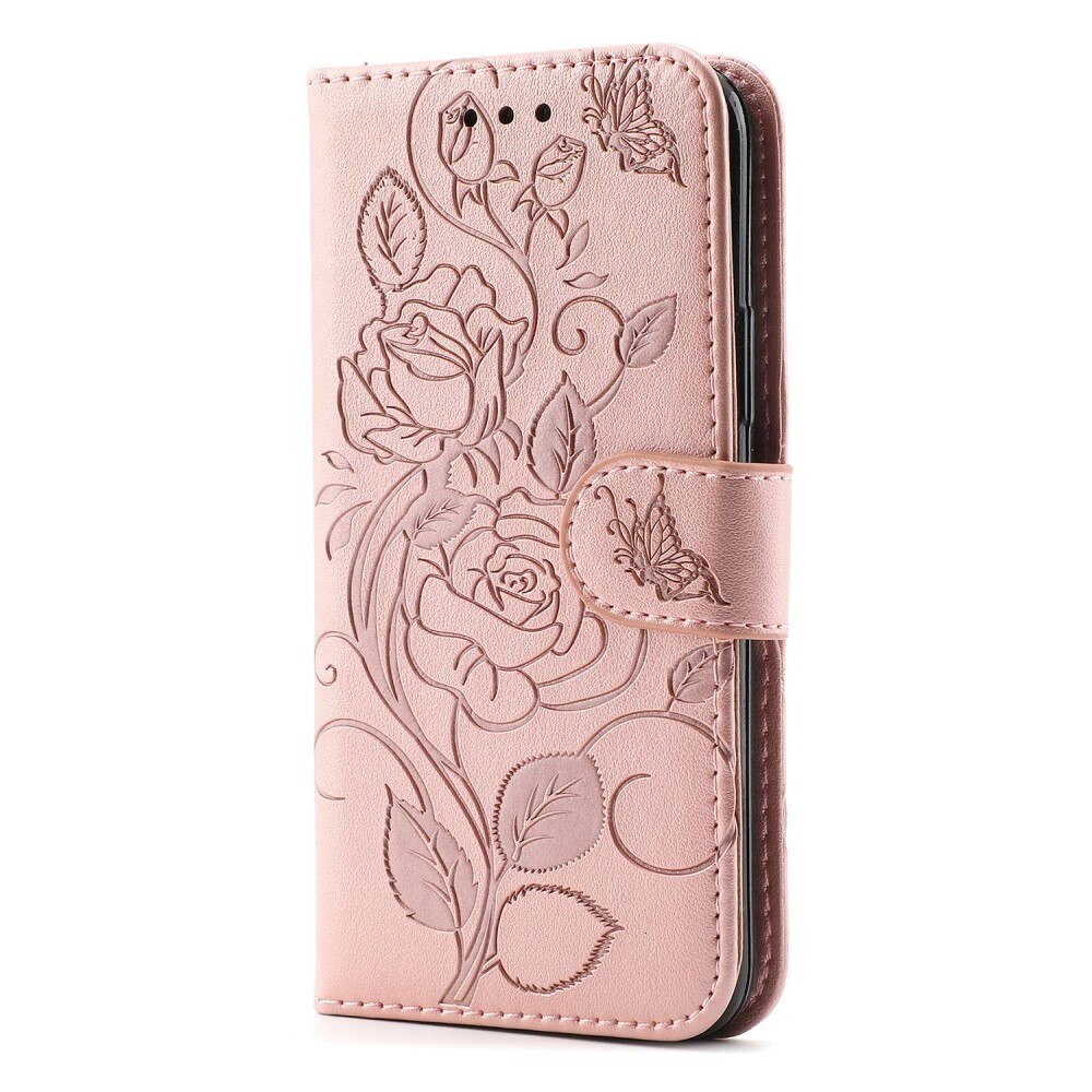 iPhone 12/12 Pro Leather Cover Roses Pink Gold