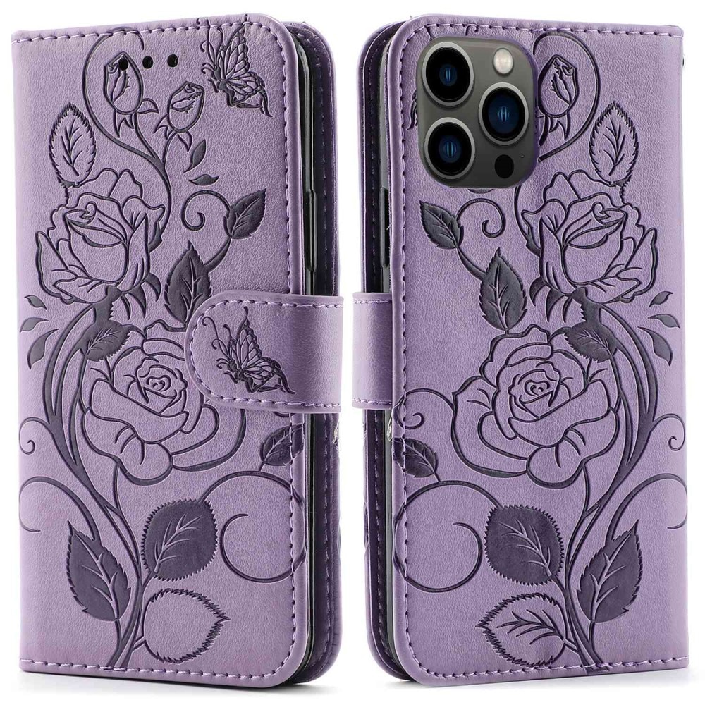iPhone 12/12 Pro Leather Cover Roses Purple