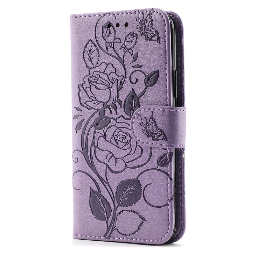 iPhone 12/12 Pro Leather Cover Roses Purple