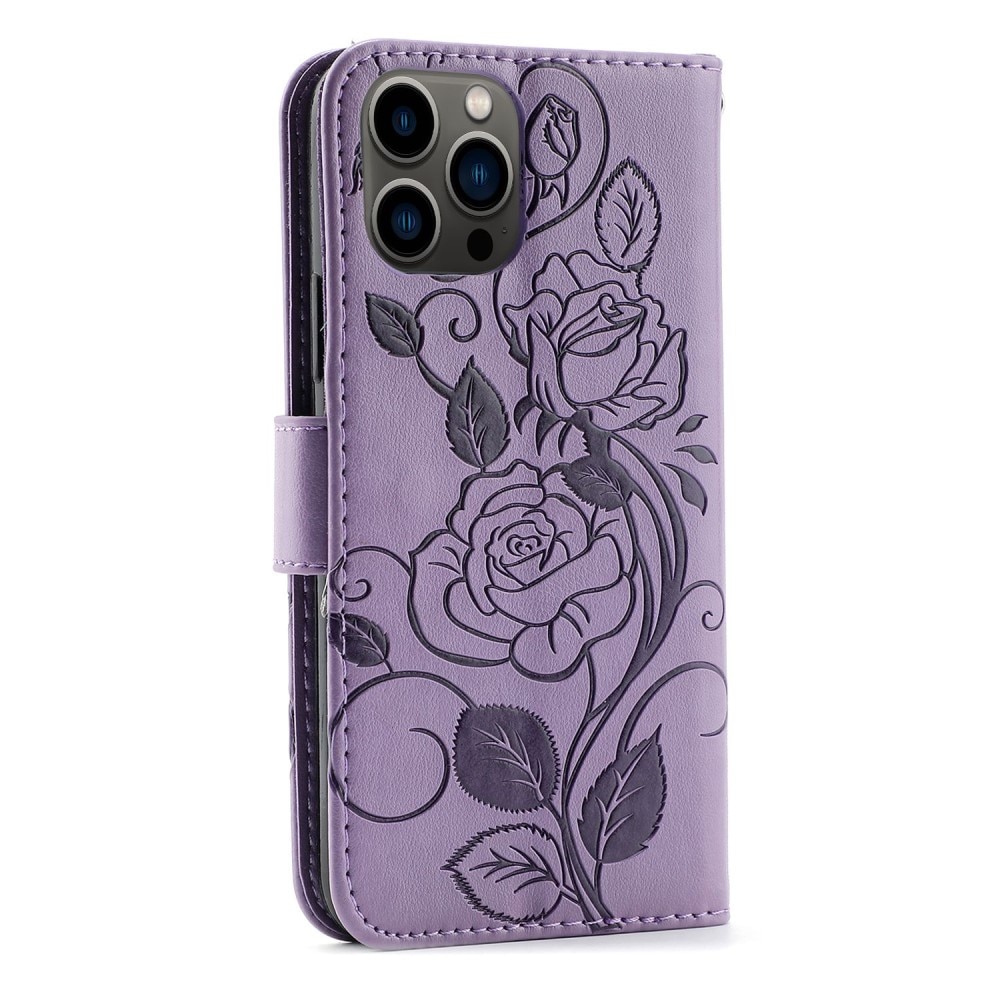 iPhone 12/12 Pro Leather Cover Roses Purple