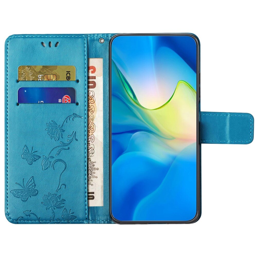 Motorola Moto E22i Leather Cover Imprinted Butterflies Blue