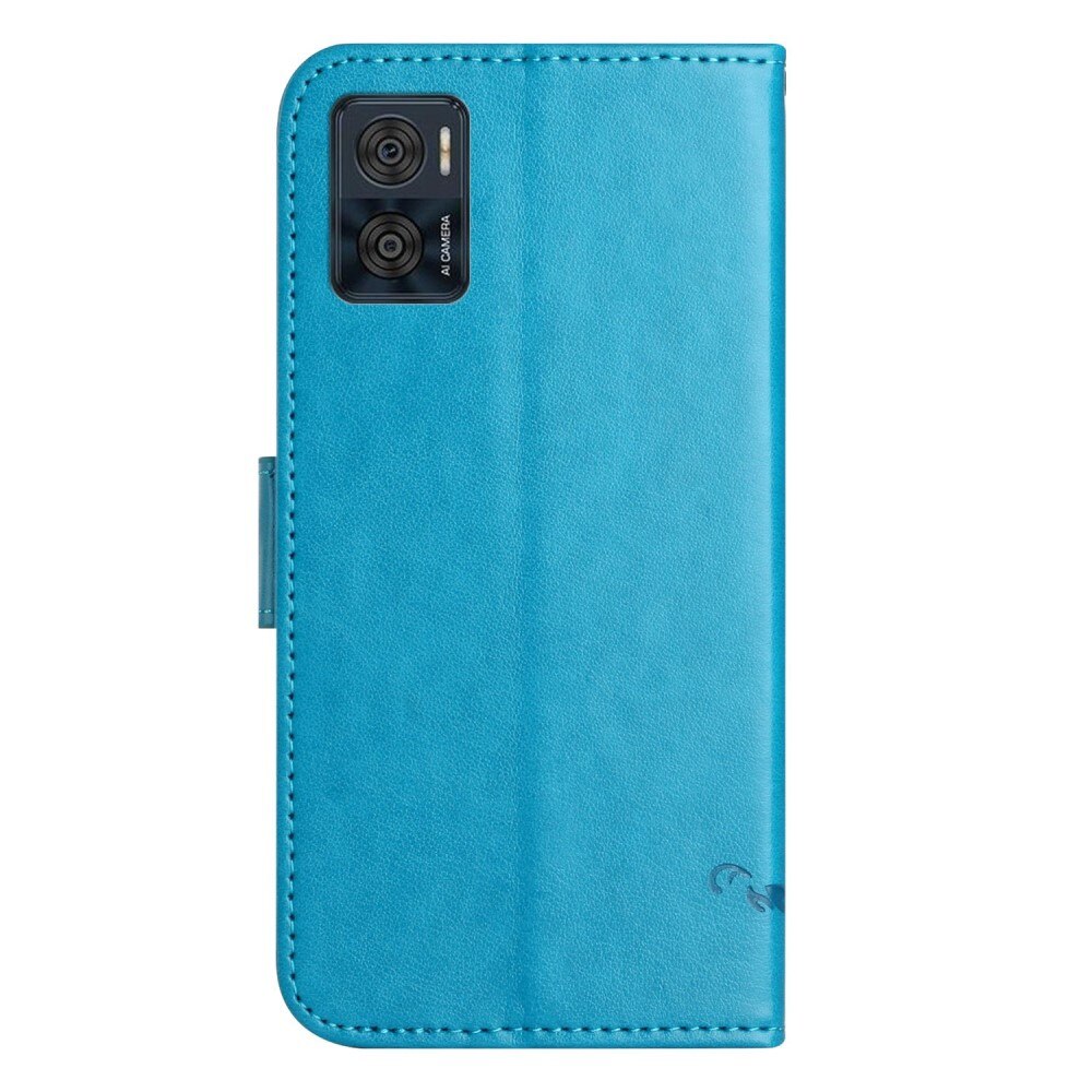 Motorola Moto E22i Leather Cover Imprinted Butterflies Blue