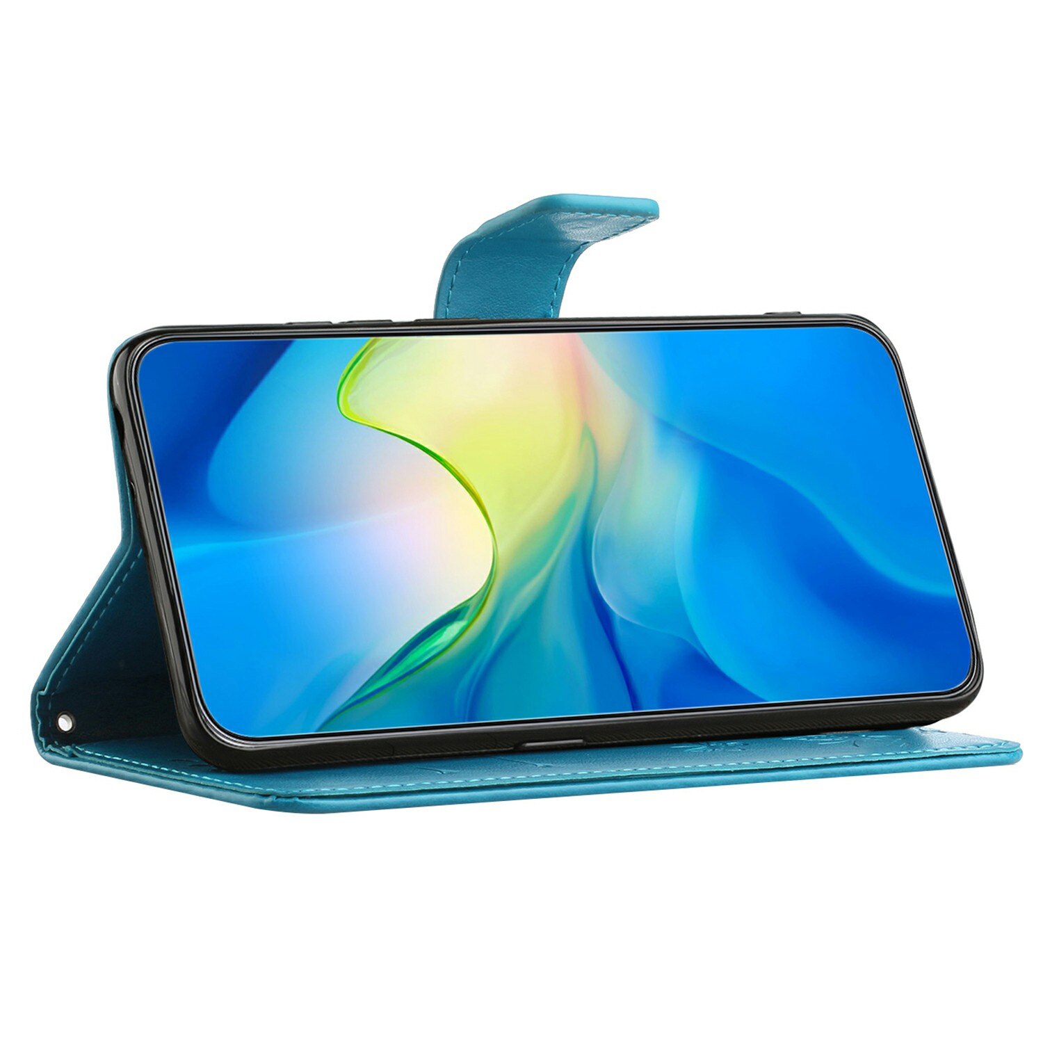 Samsung Galaxy A17 Leather Cover Imprinted Butterflies Blue