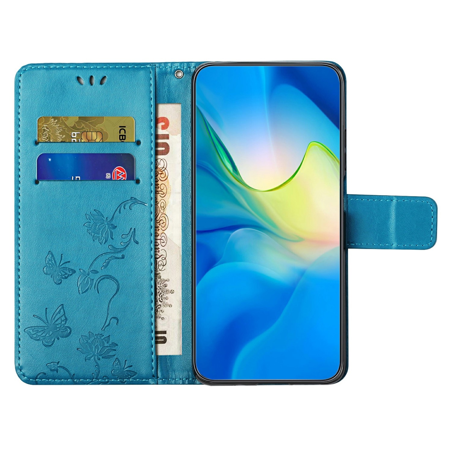 Samsung Galaxy A17 Leather Cover Imprinted Butterflies Blue