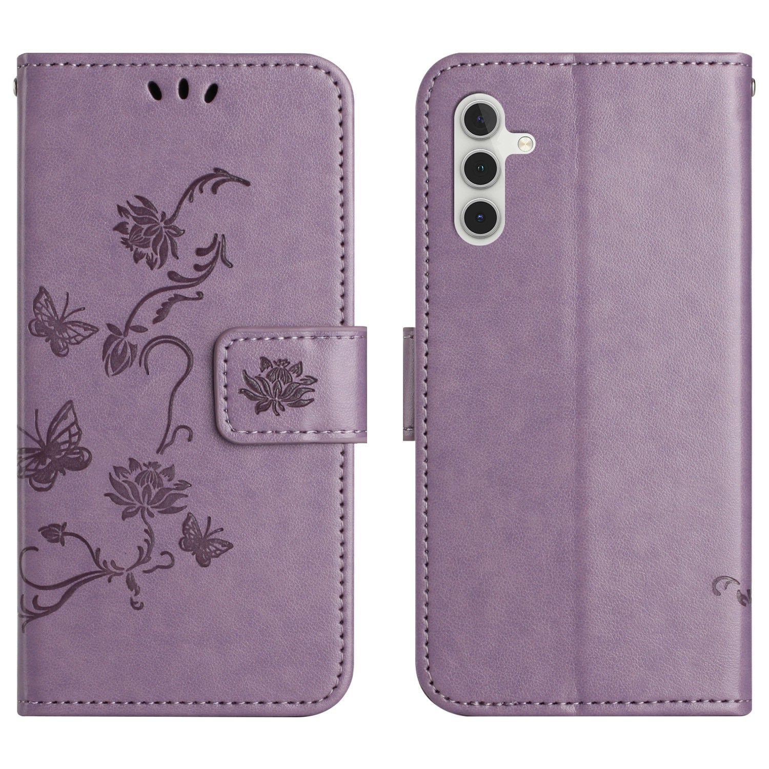 Samsung Galaxy A17 Leather Cover Imprinted Butterflies Purple