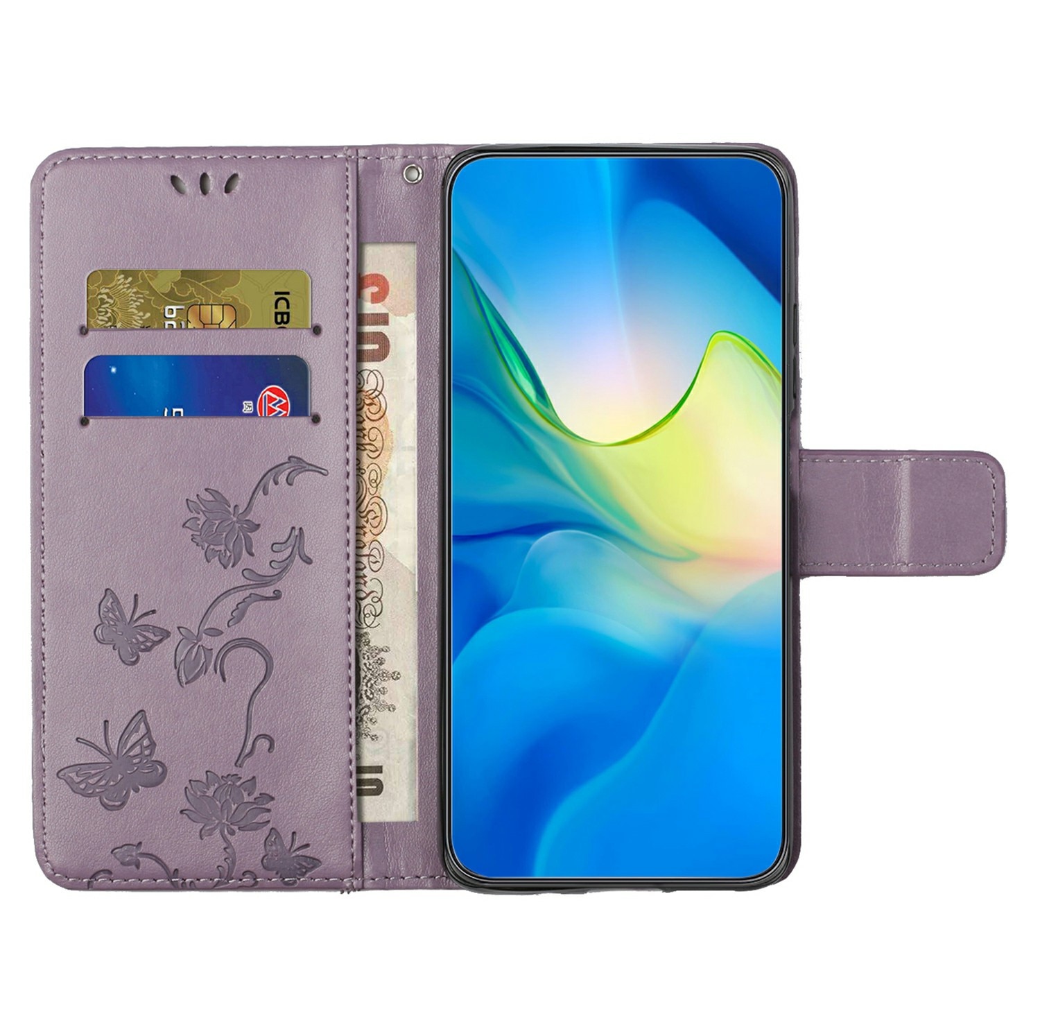 Samsung Galaxy A17 Leather Cover Imprinted Butterflies Purple