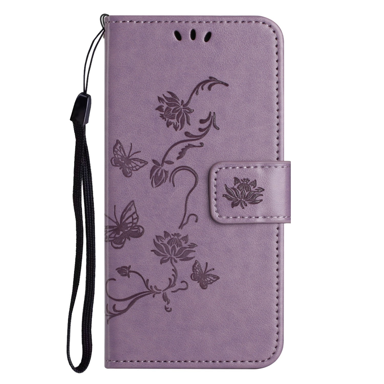 Samsung Galaxy A17 Leather Cover Imprinted Butterflies Purple