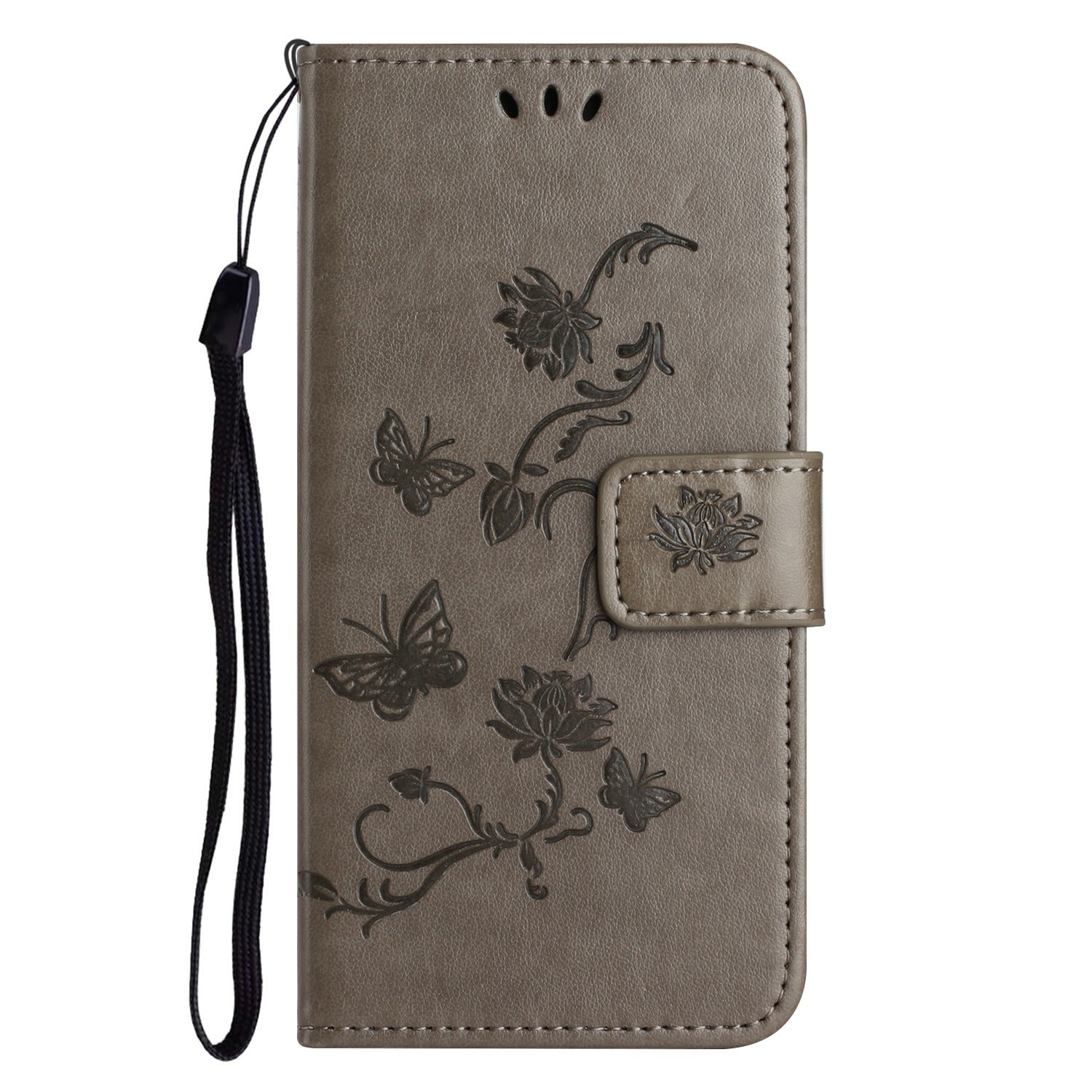 Samsung Galaxy A17 Leather Cover Imprinted Butterflies Grey