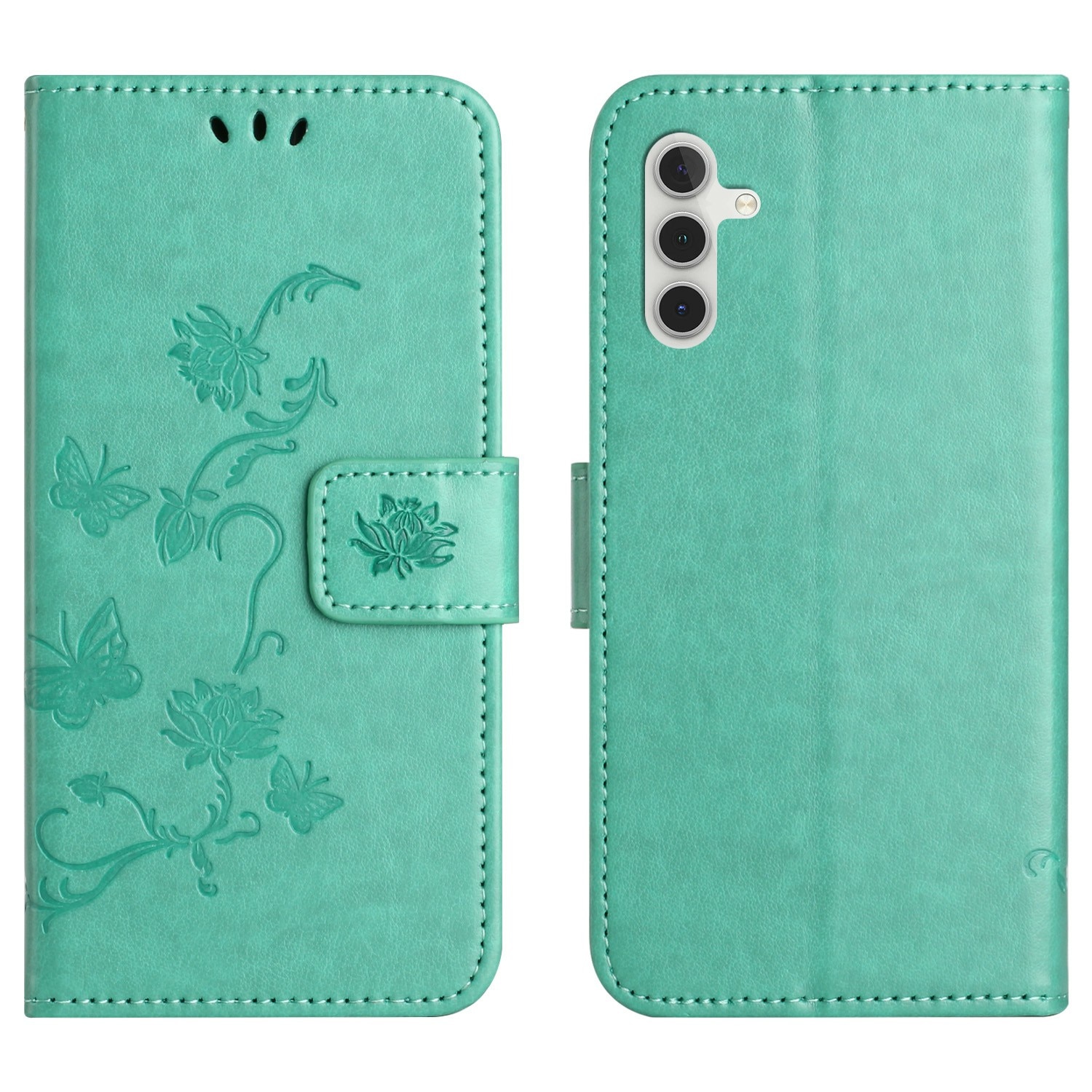 Samsung Galaxy A17 Leather Cover Imprinted Butterflies Green