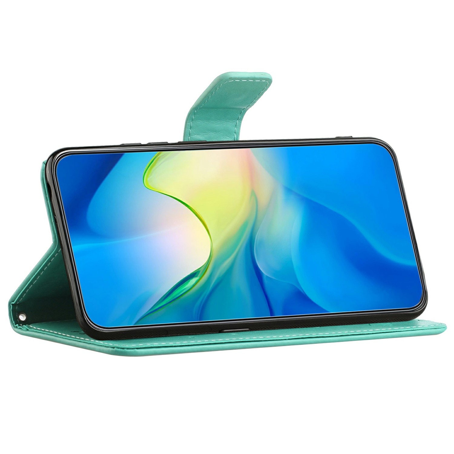 Samsung Galaxy A17 Leather Cover Imprinted Butterflies Green