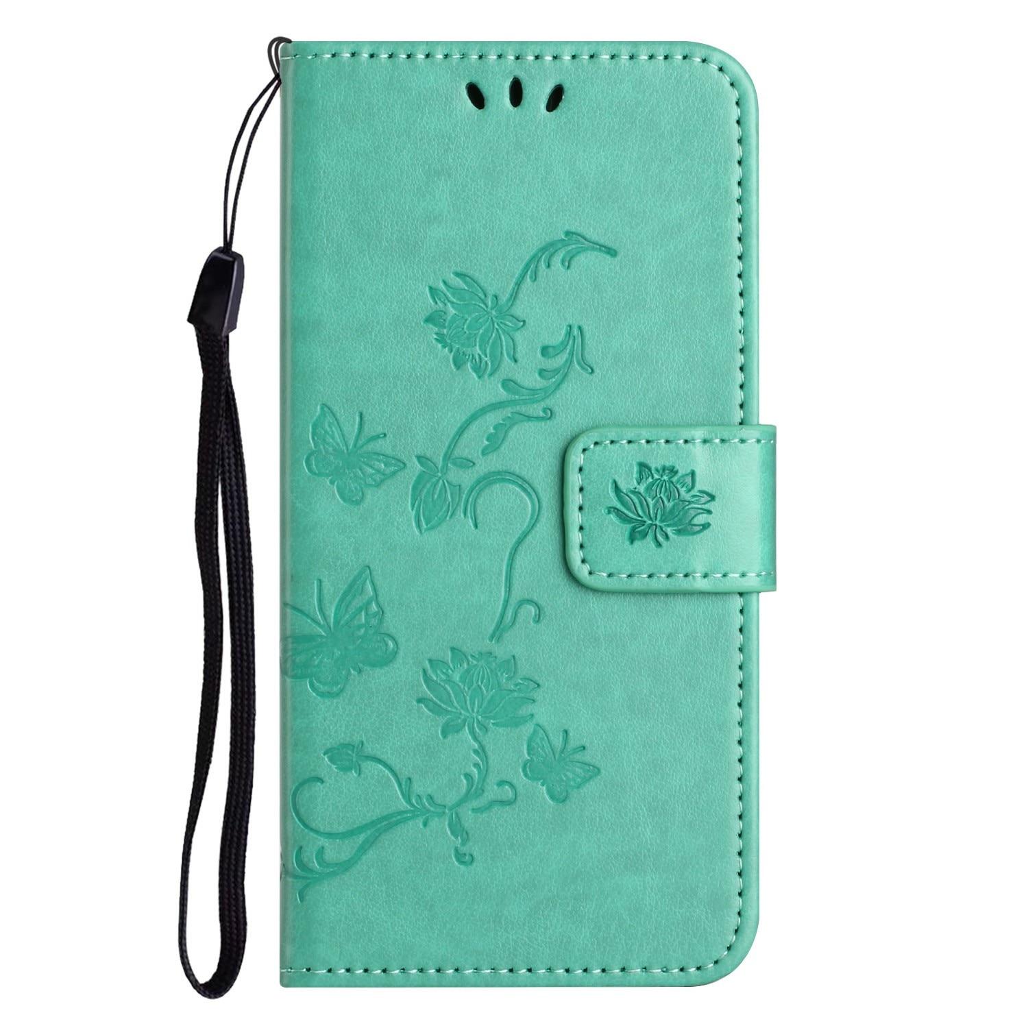 Samsung Galaxy A17 Leather Cover Imprinted Butterflies Green