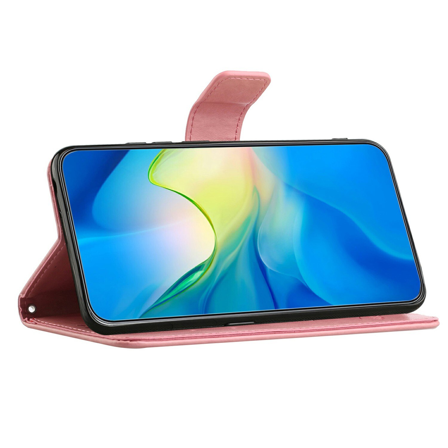 Samsung Galaxy A17 Leather Cover Imprinted Butterflies Pink
