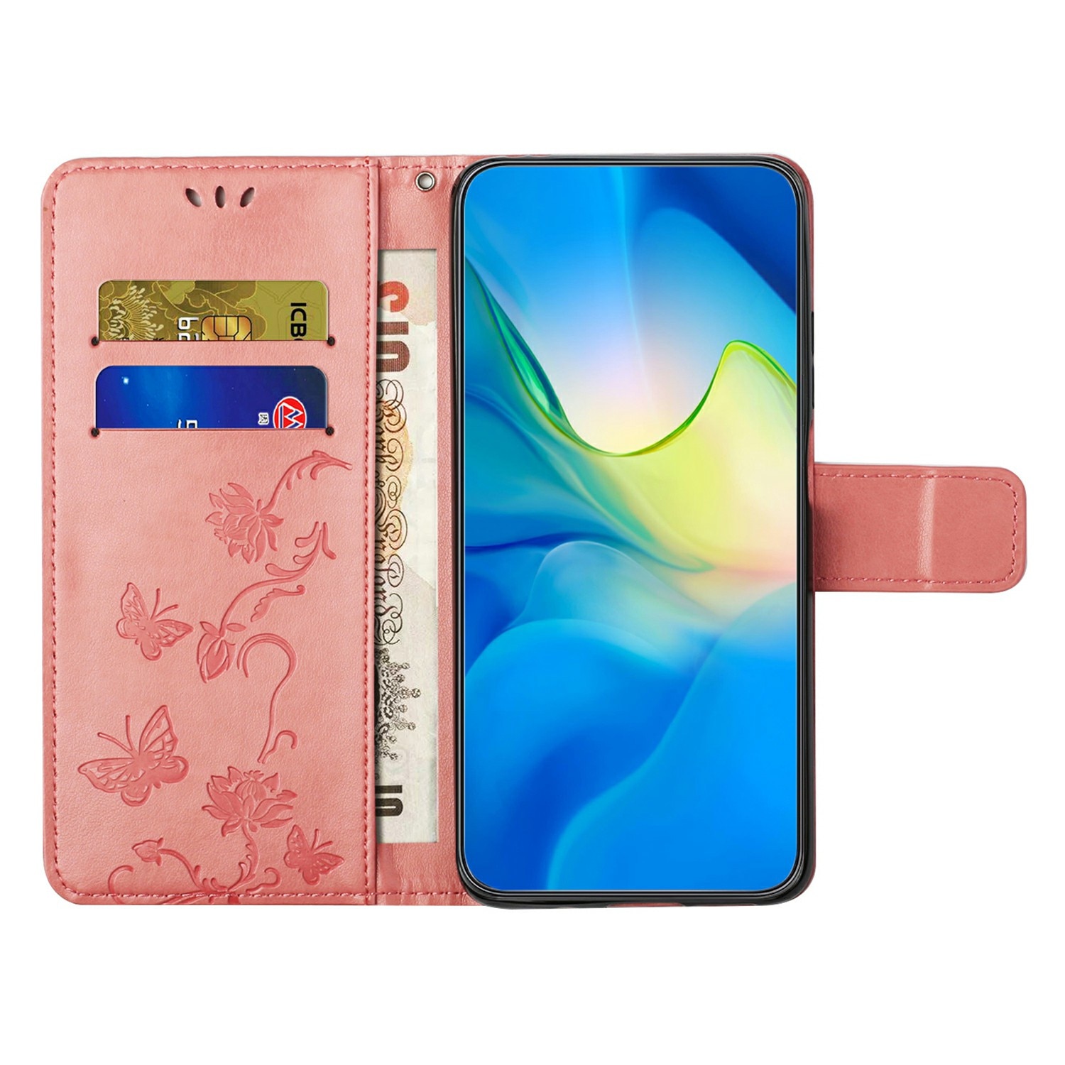 Samsung Galaxy A26 Leather Cover Imprinted Butterflies Pink