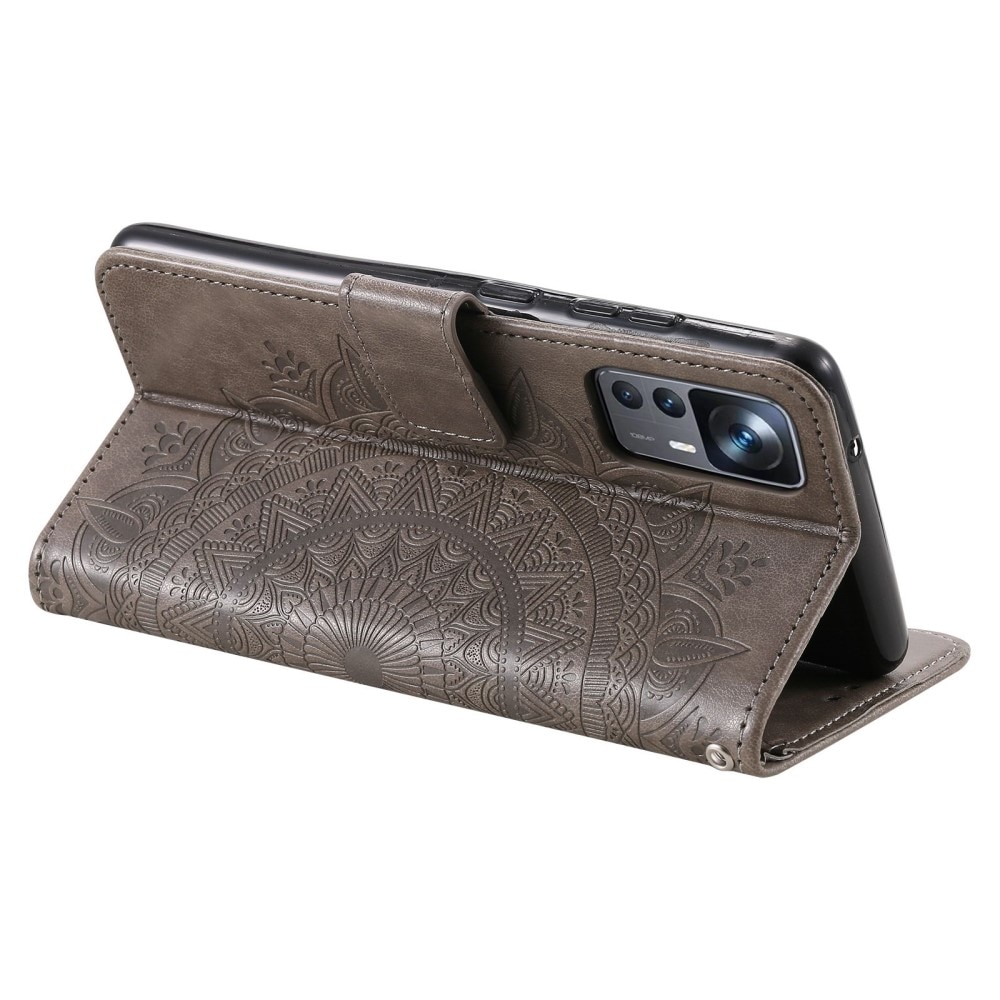 Xiaomi 12T/12T Pro Leather Cover Mandala Grey