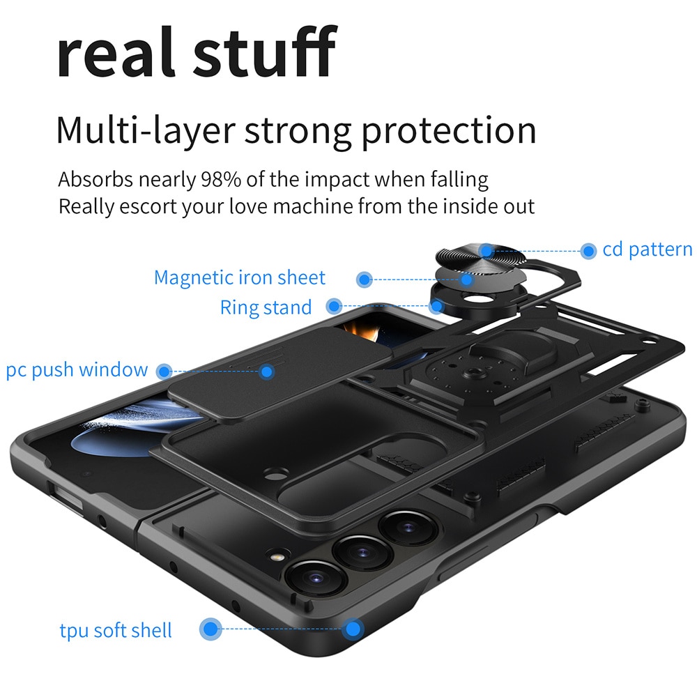 Samsung Galaxy Z Fold 7 Hybrid Case Tech Ring w. Camera Protector Black