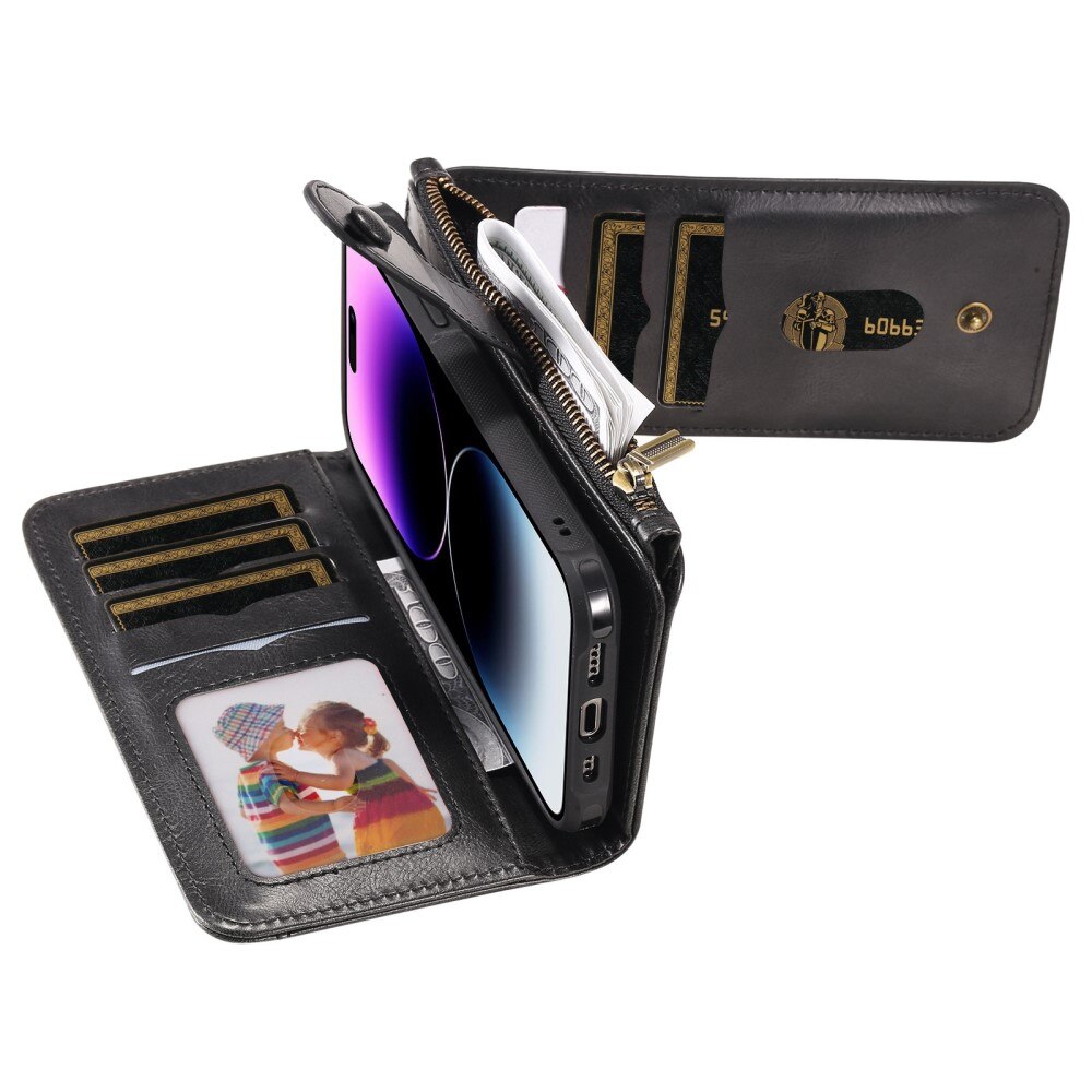 iPhone 14 Pro Max Magnet Leather Multi Wallet Black