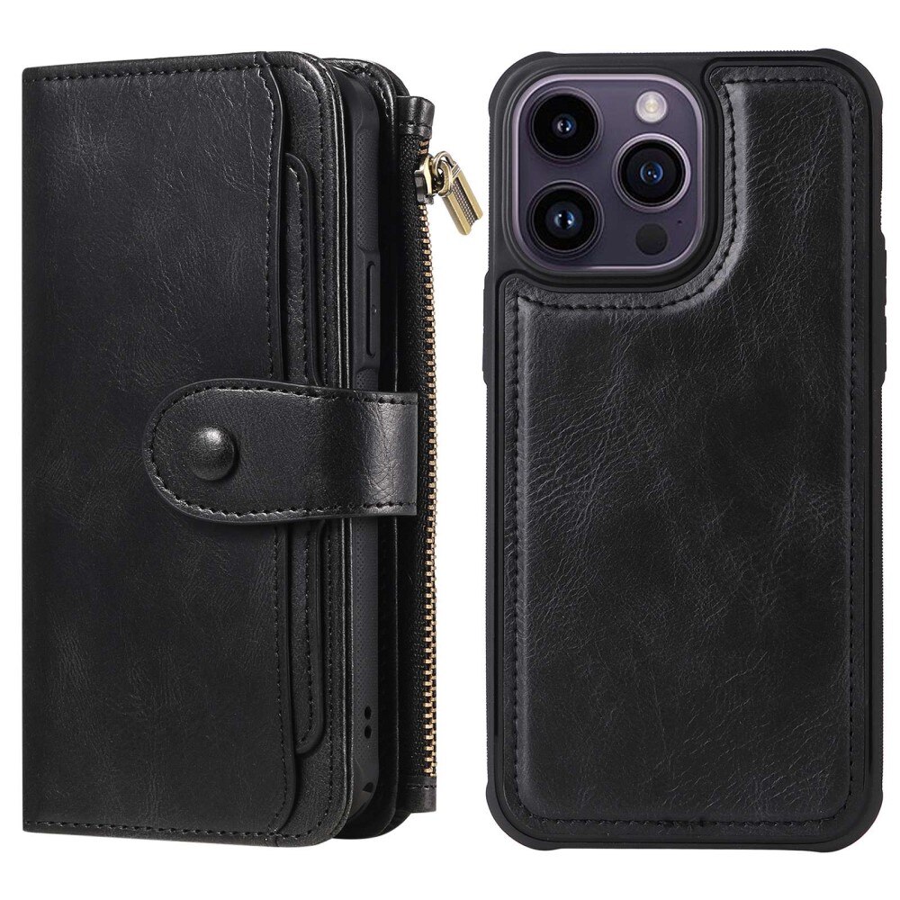 iPhone 14 Pro Max Magnet Leather Multi Wallet Black