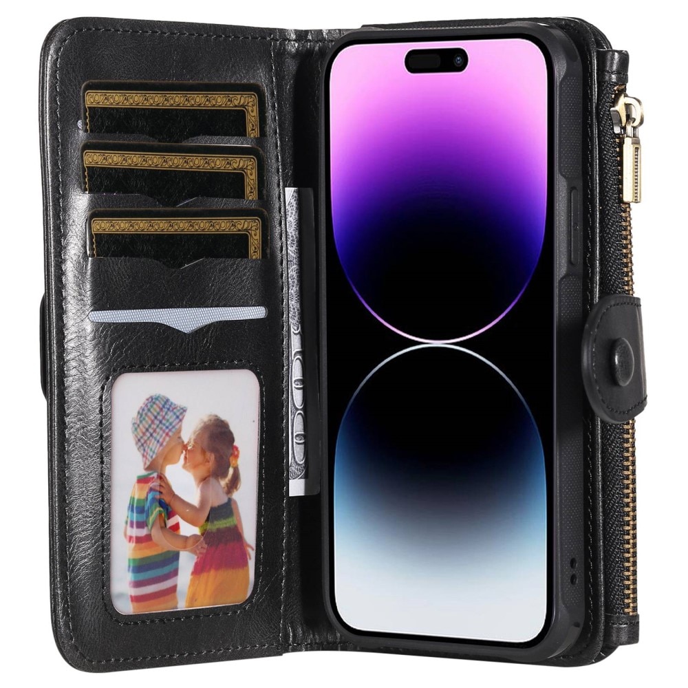 iPhone 14 Pro Max Magnet Leather Multi Wallet Black