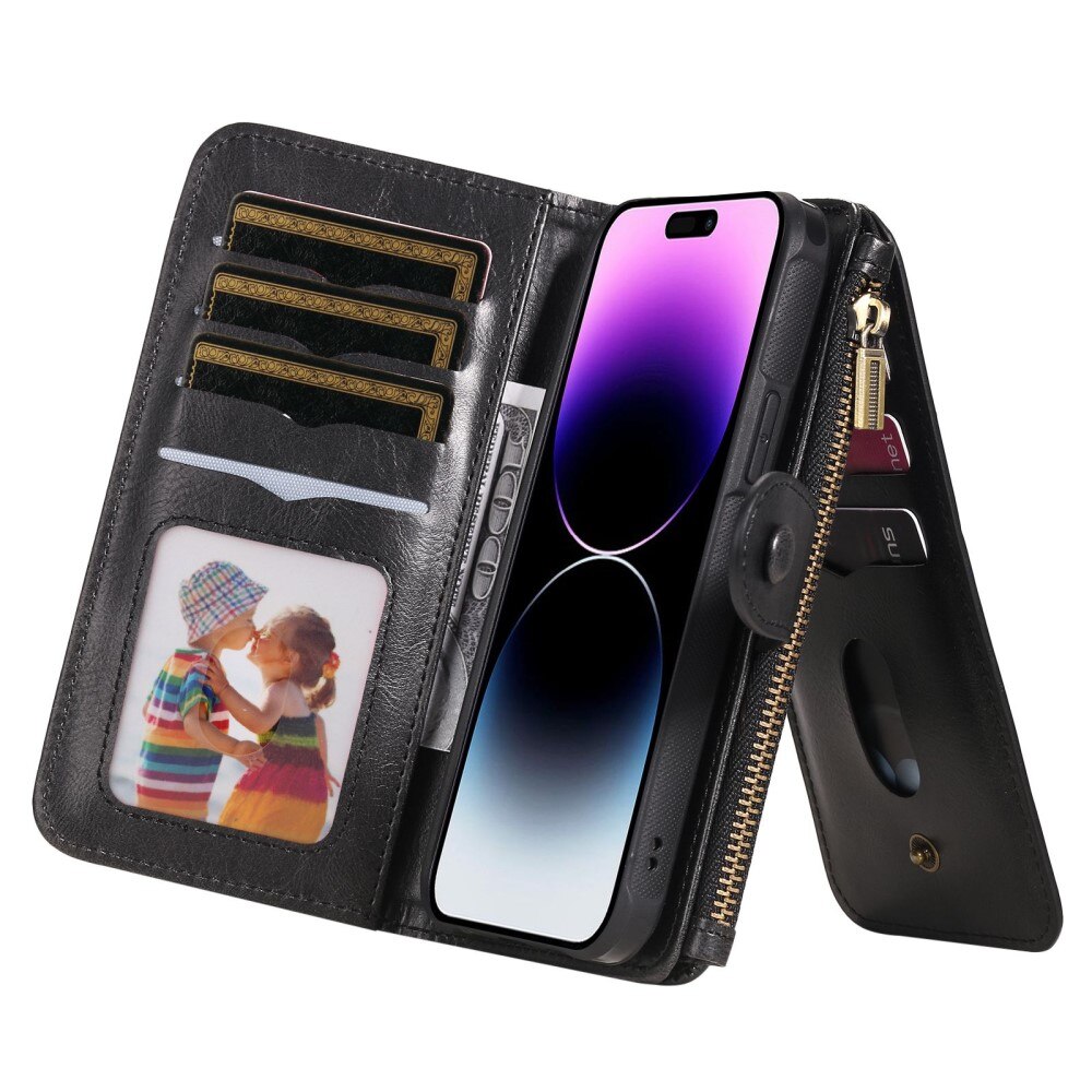 iPhone 14 Pro Max Magnet Leather Multi Wallet Black