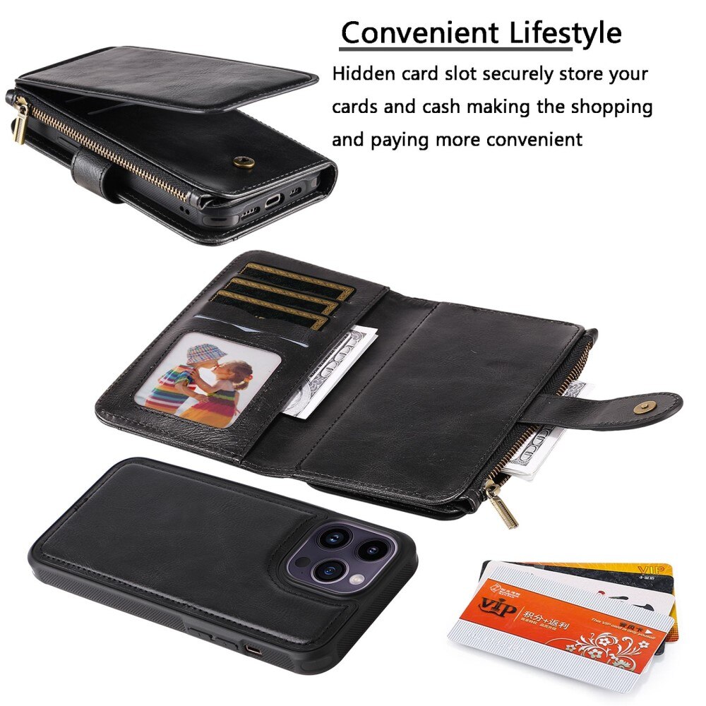 iPhone 14 Pro Max Magnet Leather Multi Wallet Black