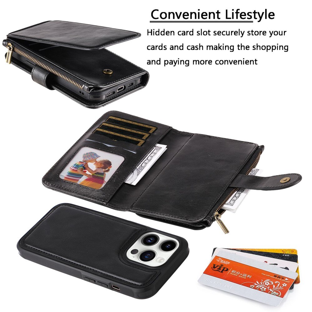 iPhone 14 Pro Magnet Leather Multi Wallet Black