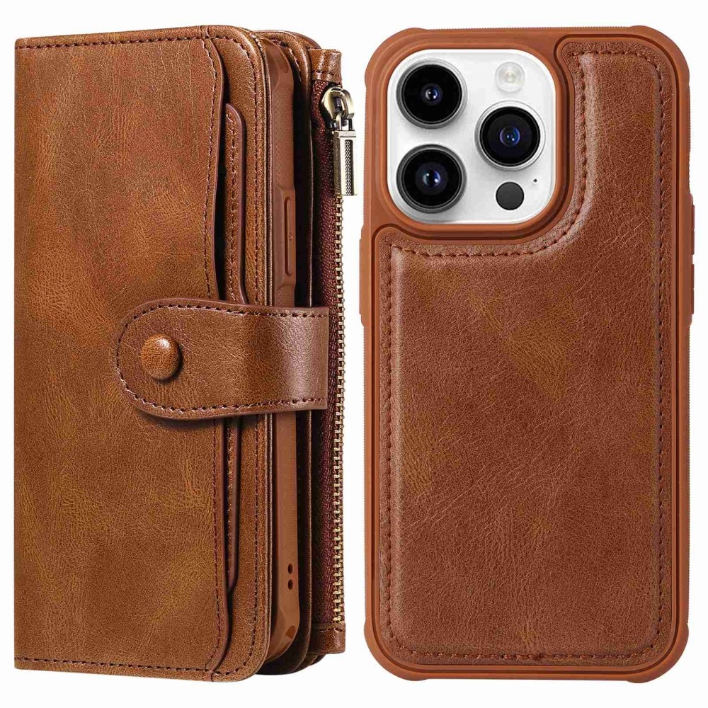 iPhone 14 Pro Magnet Leather Multi Wallet Brown