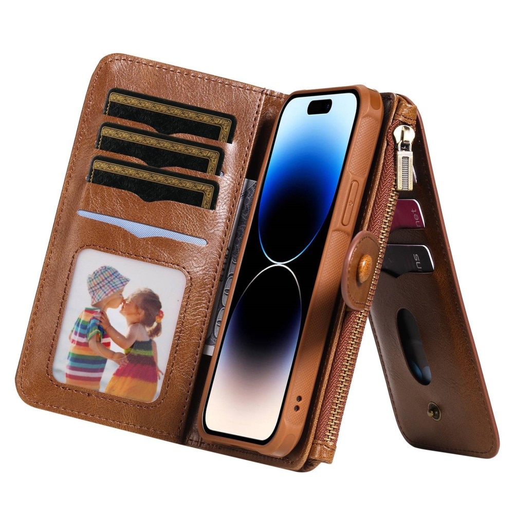 iPhone 14 Pro Magnet Leather Multi Wallet Brown