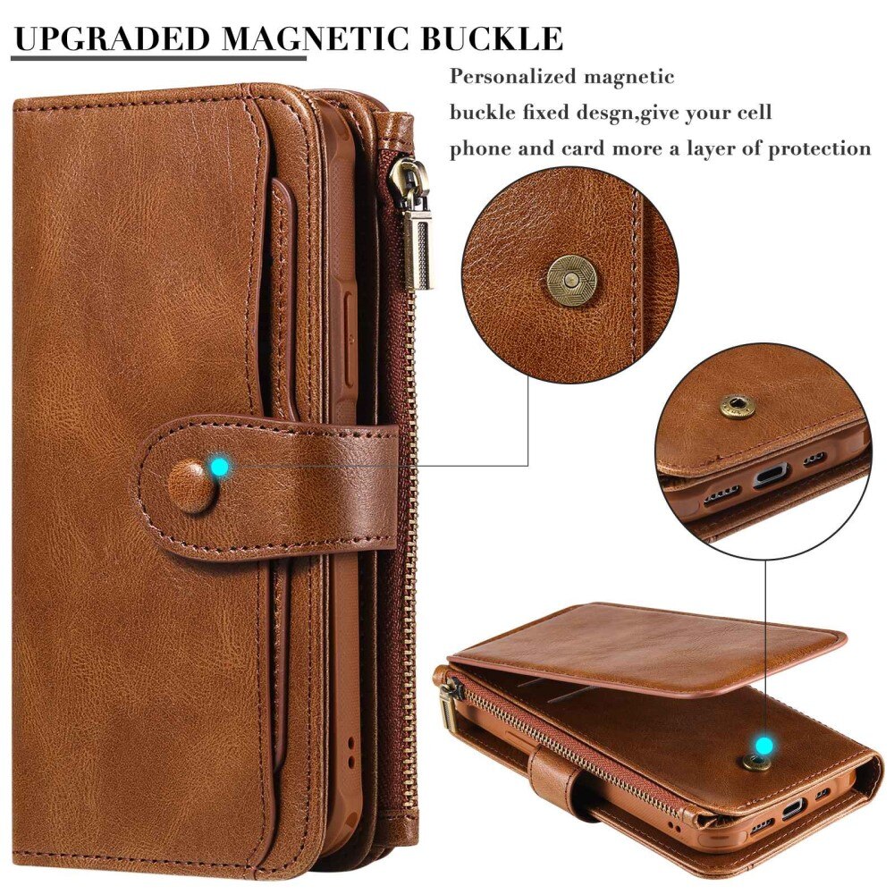 iPhone 14 Pro Magnet Leather Multi Wallet Brown