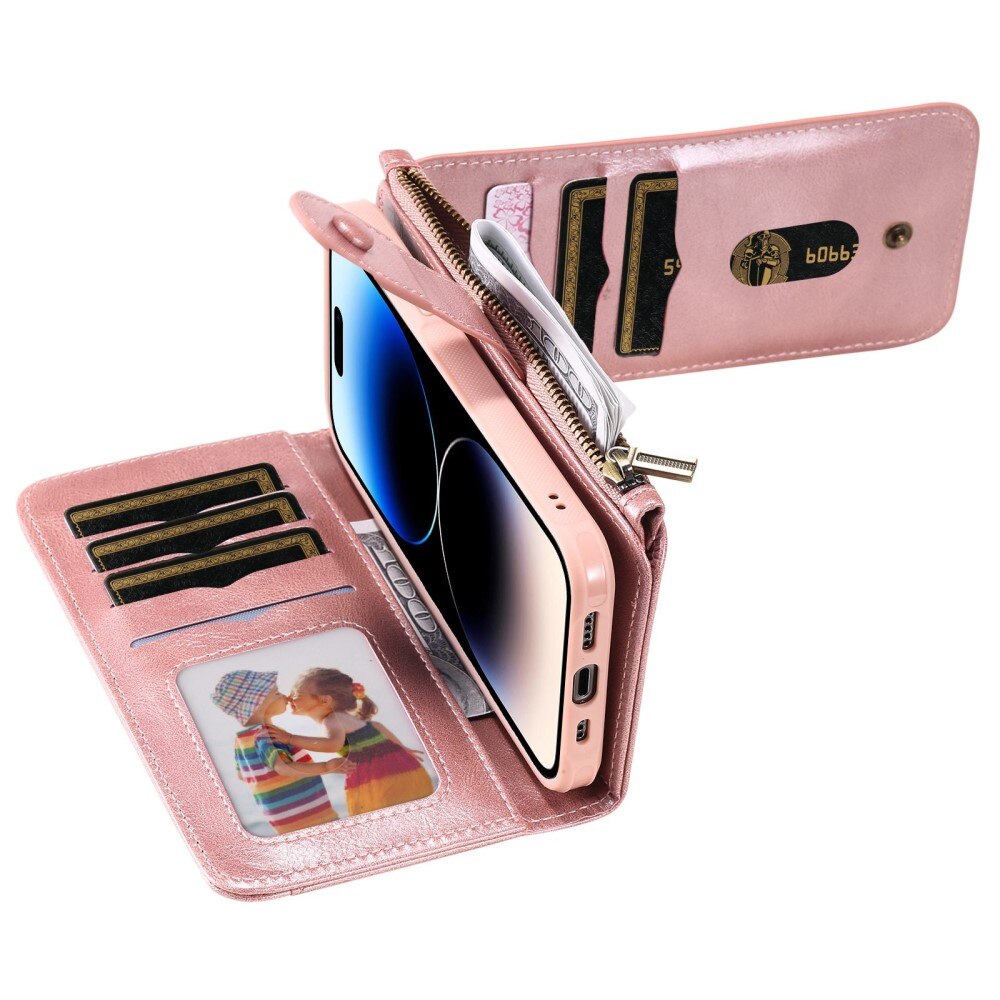 iPhone 14 Pro Magnet Leather Multi Wallet Pink