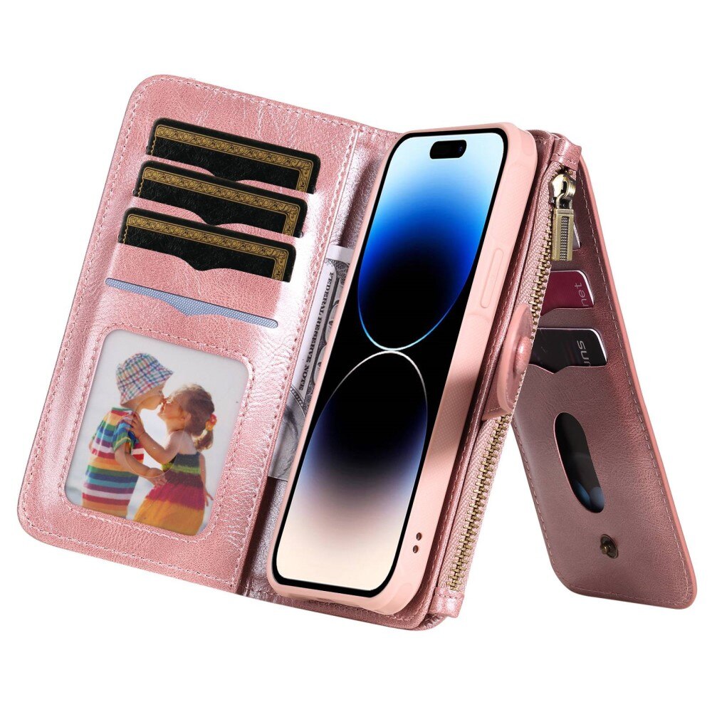 iPhone 14 Pro Magnet Leather Multi Wallet Pink