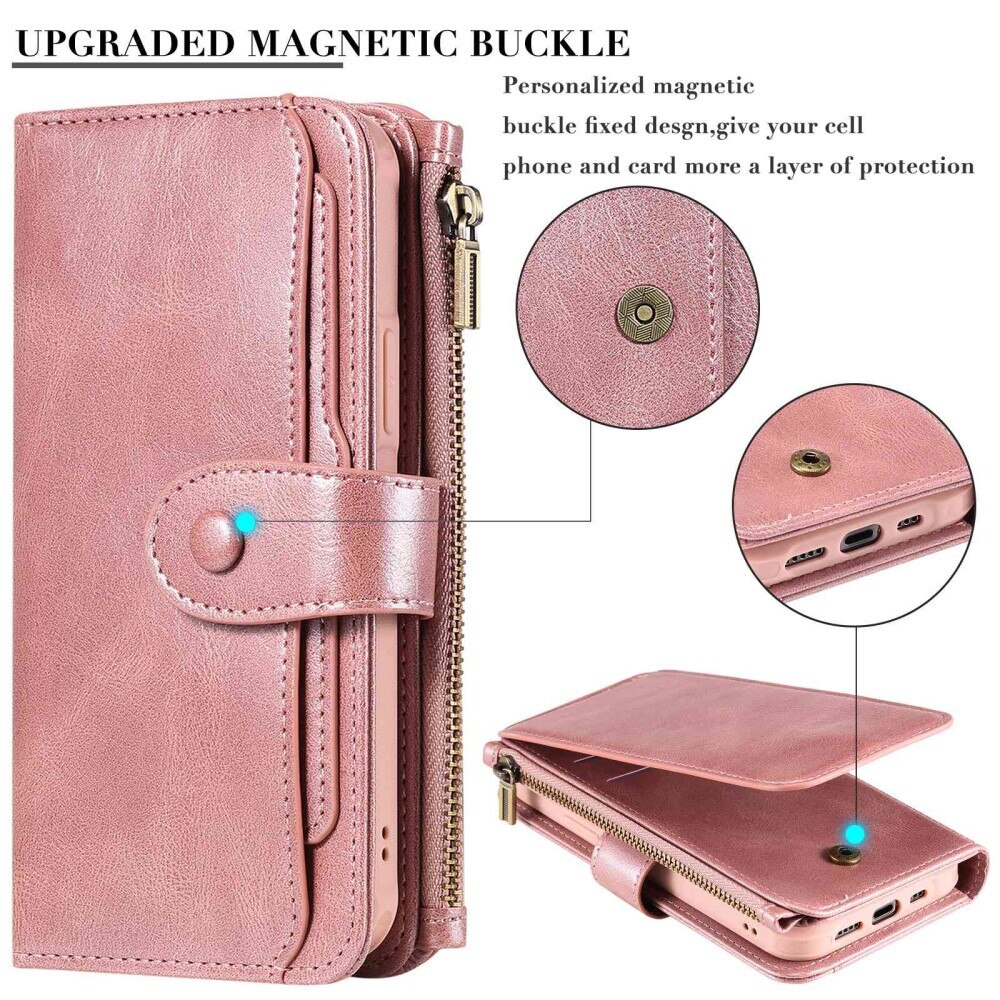 iPhone 14 Pro Magnet Leather Multi Wallet Pink