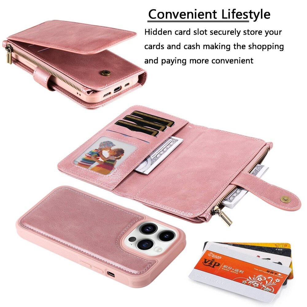 iPhone 14 Pro Magnet Leather Multi Wallet Pink