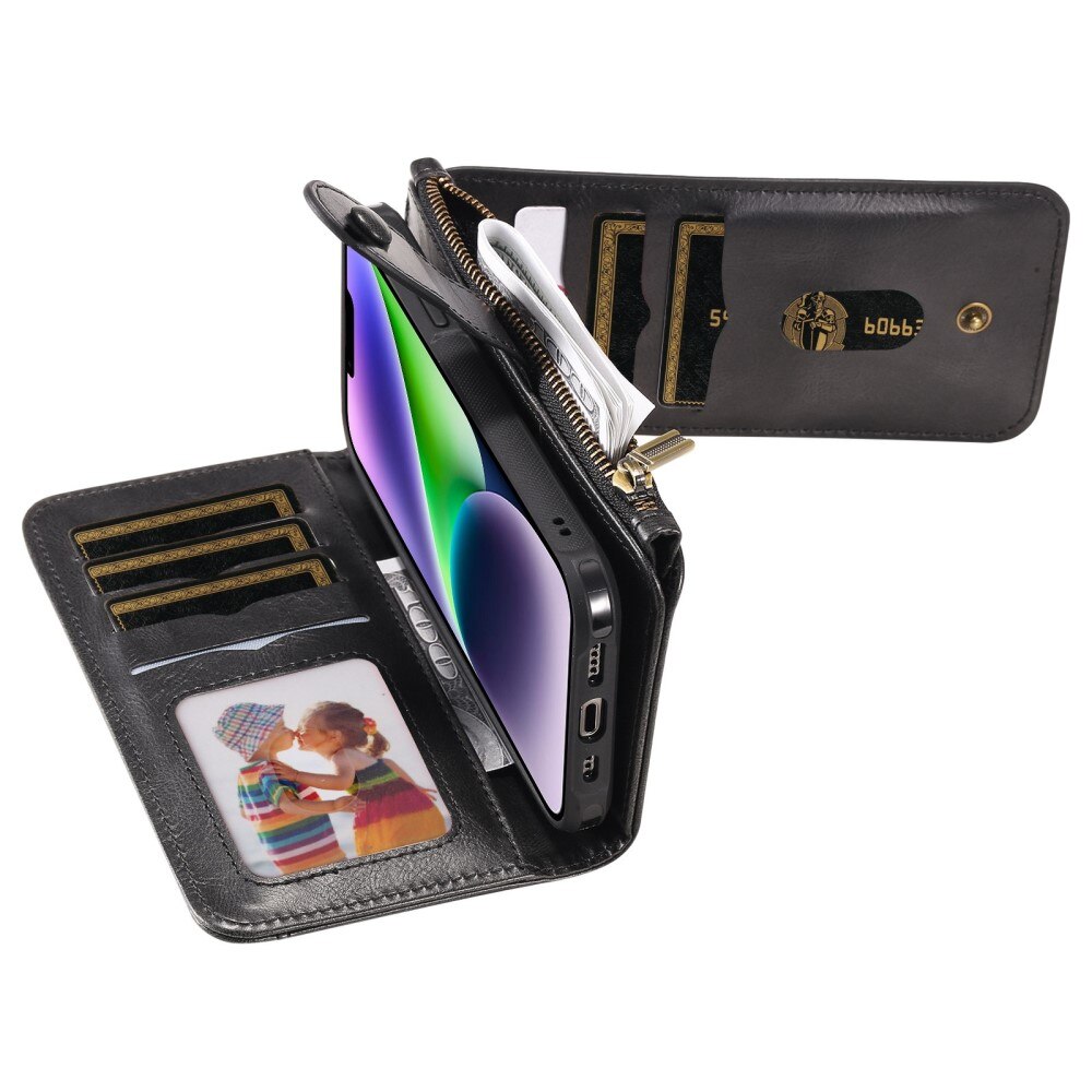 iPhone 14 Magnet Leather Multi Wallet Black