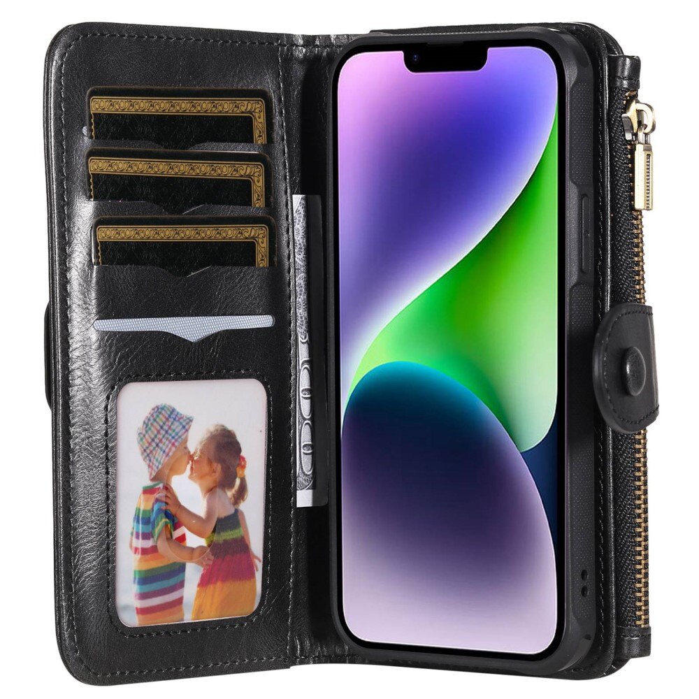 iPhone 14 Magnet Leather Multi Wallet Black