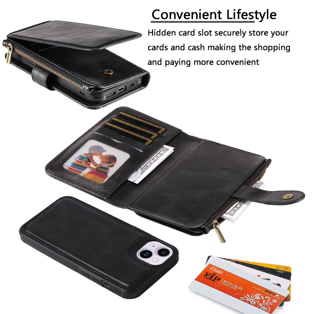 iPhone 14 Magnet Leather Multi Wallet Black