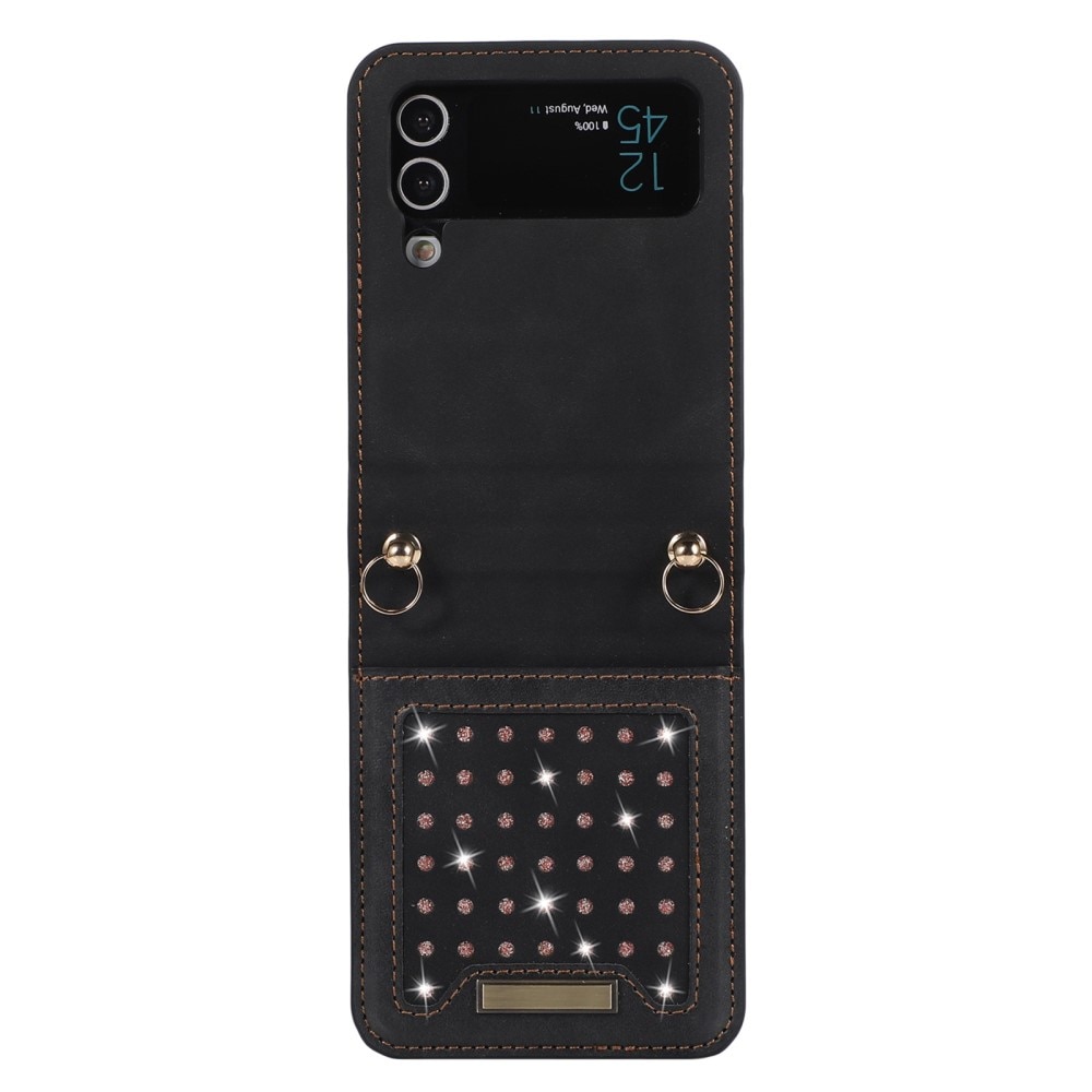 Glitter case with wallet Samsung Galaxy Z Flip 4 Black
