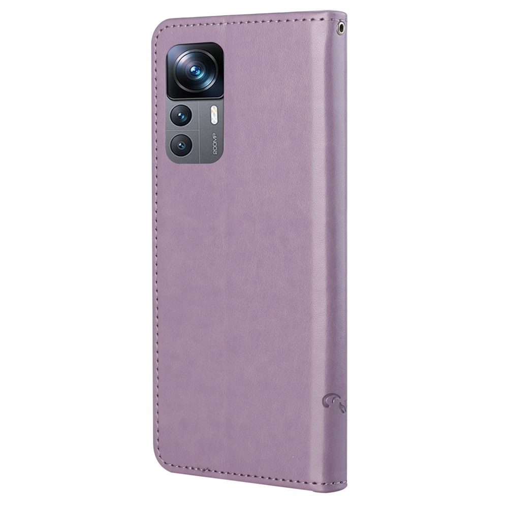Xiaomi 12T/12T Pro Leather Cover Imprinted Butterflies Purple