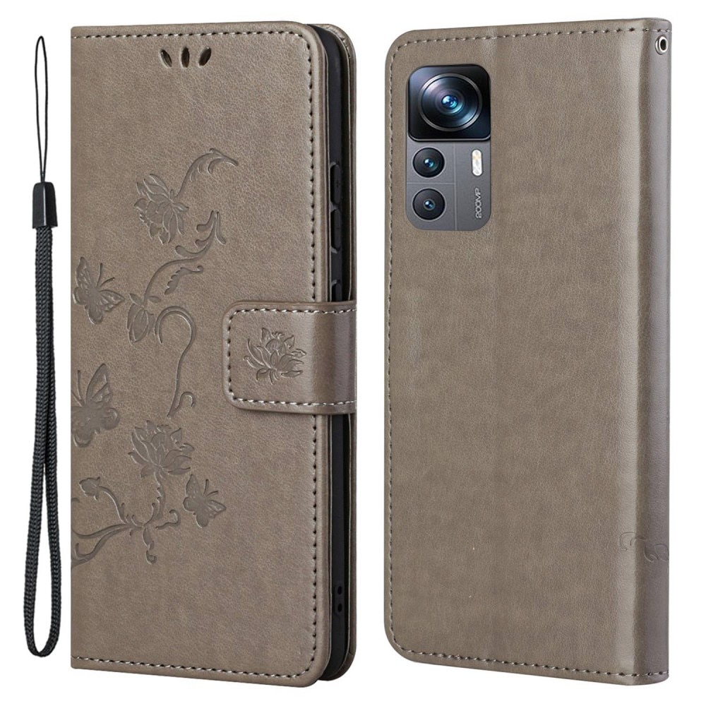 Xiaomi 12T/12T Pro Leather Cover Imprinted Butterflies Grey