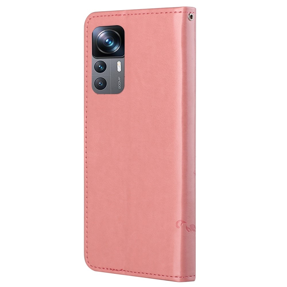 Xiaomi 12T/12T Pro Leather Cover Imprinted Butterflies Pink